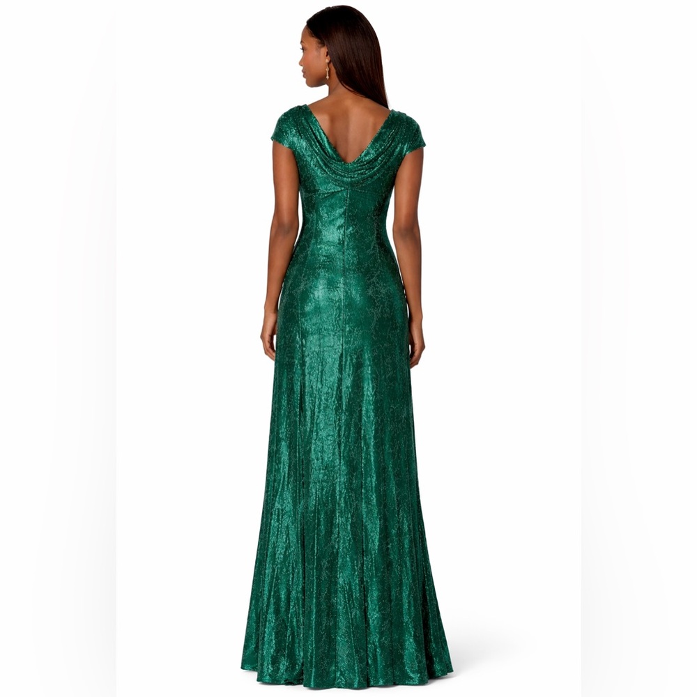 Adrianna Papell Emerald Green Shimmer Gown NWT Size 10 Cowl Neck Formal Evening - Picture 3 of 5